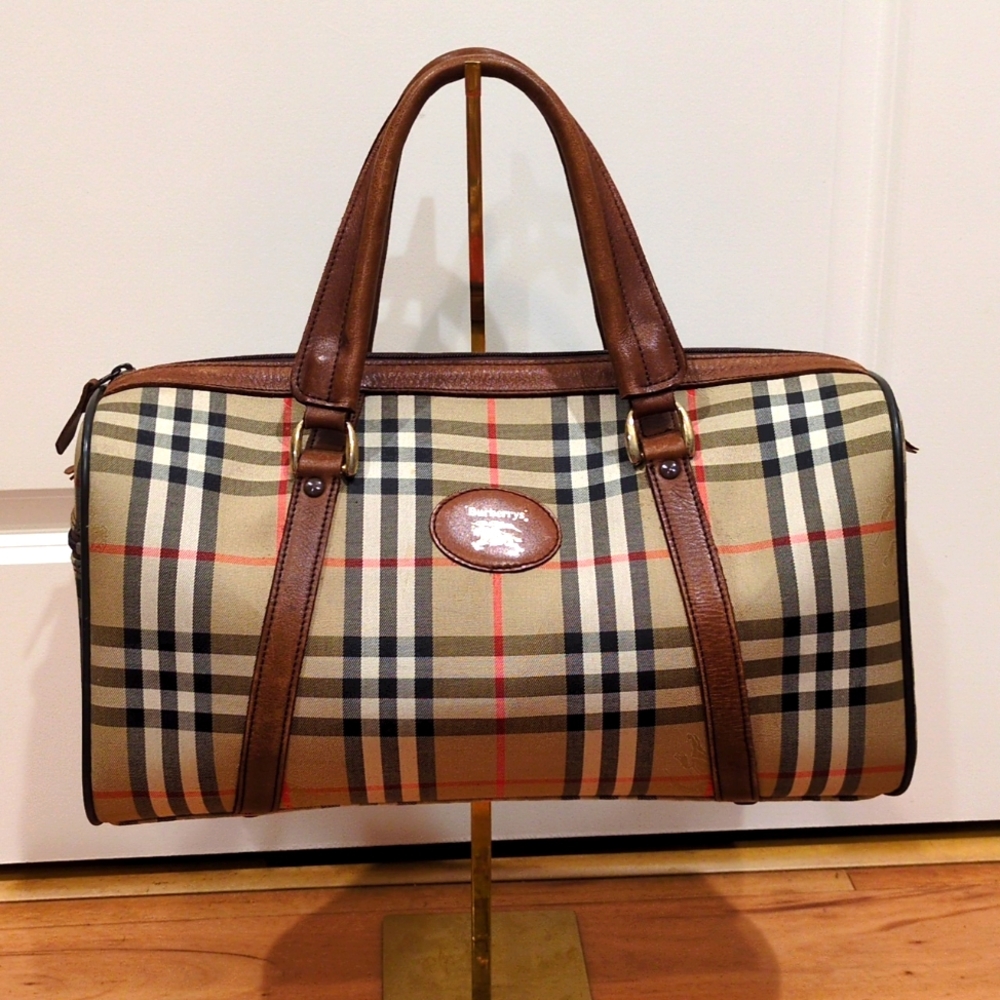 Burberry Burberrys GUC Classic Nova Check Boston Bag Purse Satchel With COA